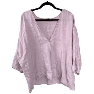 MEO MELI Italy Linen Lagenlook Oversized Single Button Front Blouse Cardigan O/S